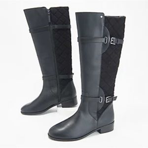 New Sz 10W Wide Calf black Leather knee high  boots